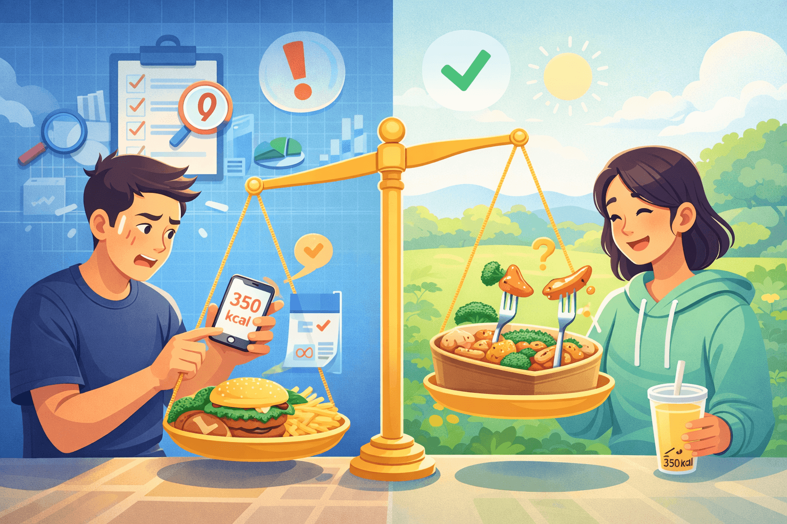 不用算到很準也能減重的飲控概念插畫