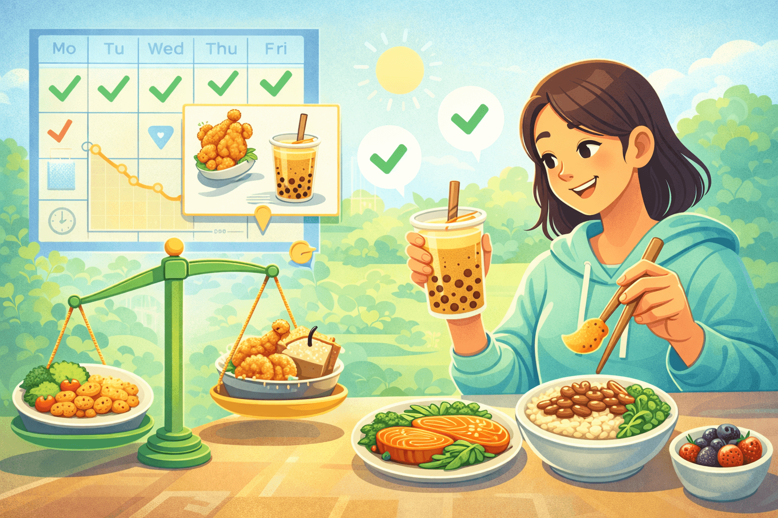 不用算到很準也能減重的飲控概念插畫