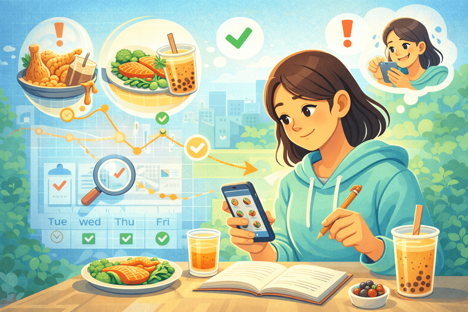 不用算到很準也能減重的飲控概念插畫