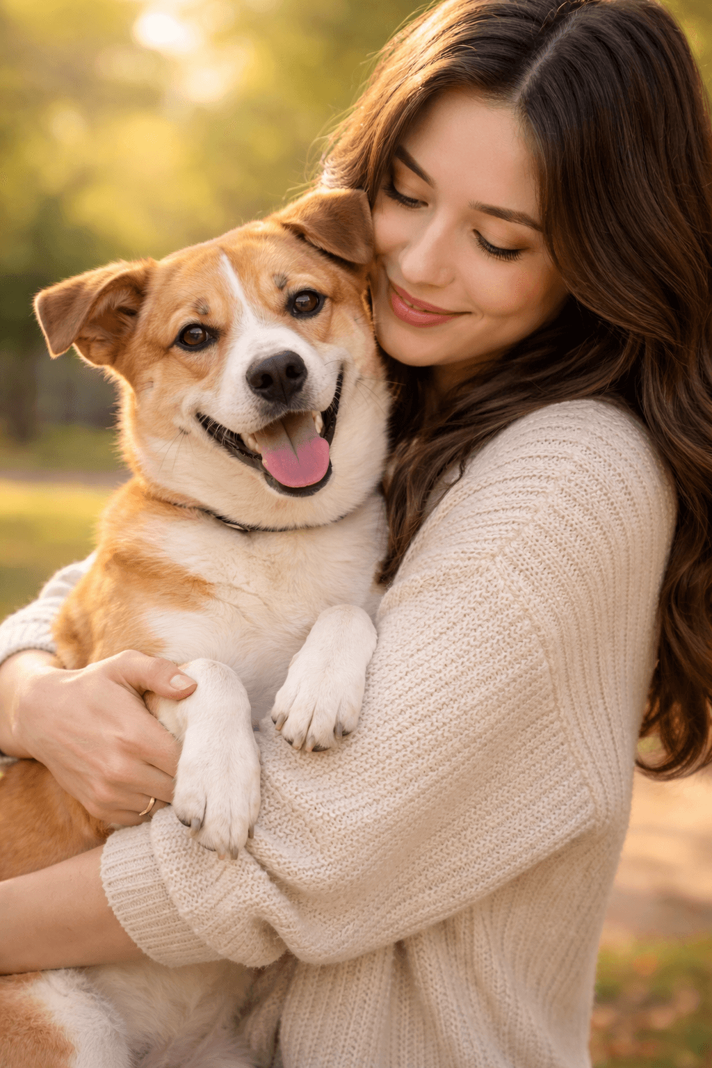 女主人抱著狗狗的合照