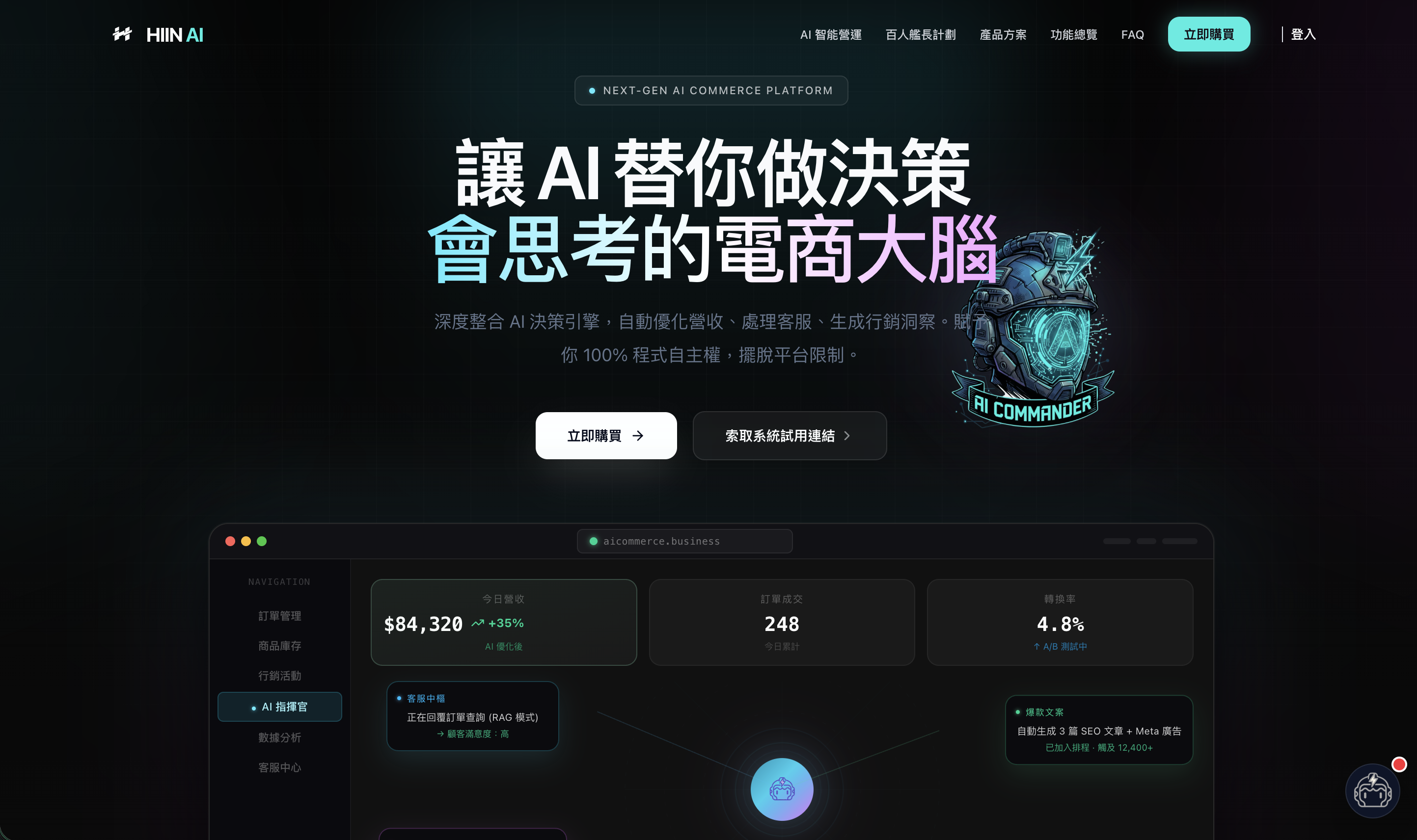 HIIN AI Commerce 電商系統畫面